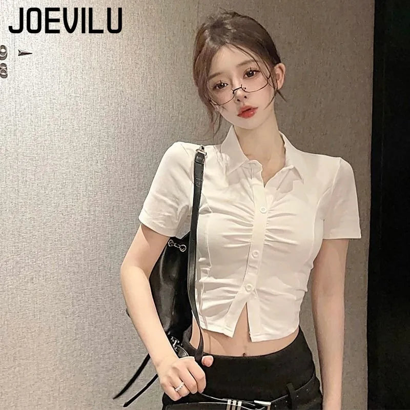 Women's Sexy Polo Shirt  Button Lapel Short Sleeve T-Shirt Summer Slim Waisted Neckline Tops Trendy Transparent Fashion Tops