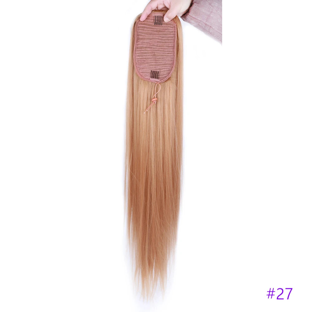 30 Inch Long Bone Straight Ponytails Futura Synthetic Drawstring Ponytails Clip-in Hair Extensions Straight Ponytails for Women