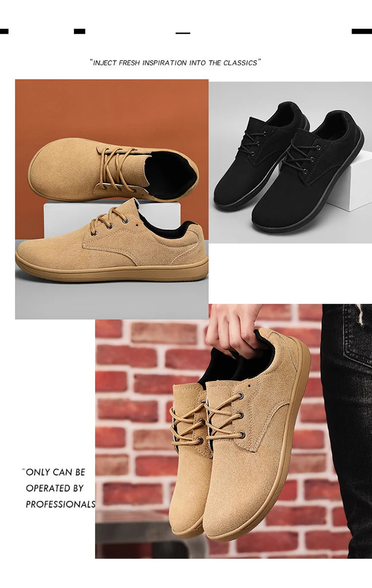 Wide Toe Barefoot Shoes for Men Outdoor Treking Sports Minimalist Walking Shoes Suede Waterproof Outdoor Men Travel Sneakers