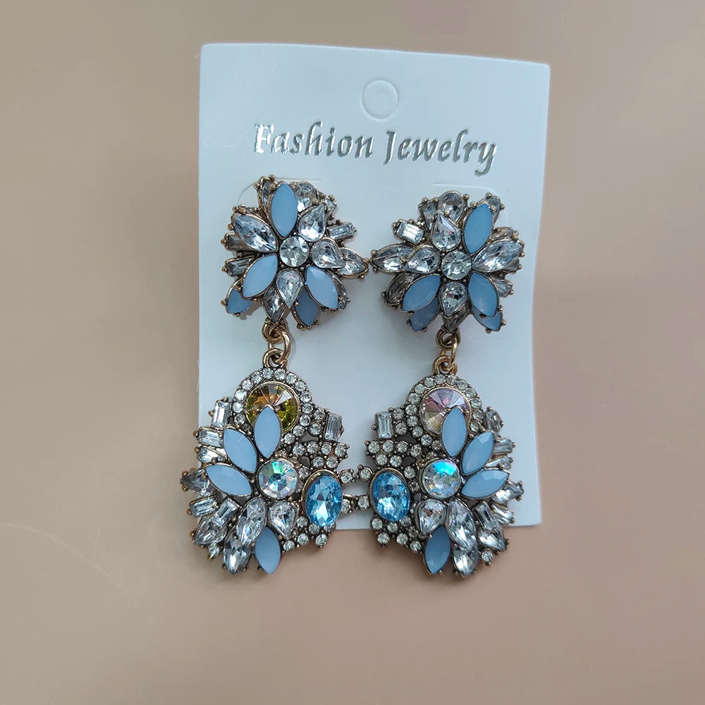 Elegant Jewellery Gifts for Her Women's Vintage Statement Earrings and Large Crystal Rhinestone Choker Necklace Jewelry Set