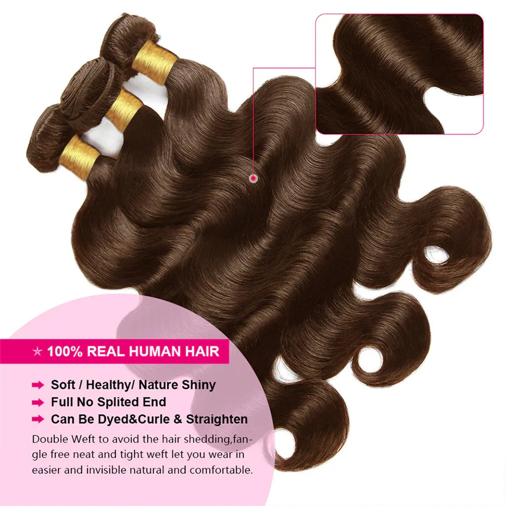 #4 Brown Body Wave Human Hair Bundles 30 Inch Hair Weave Colored Human Hair Extensions For Women Peruvian 1/3 Bundle Double Weft