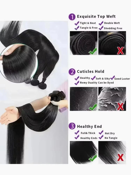 100% Real Human Hair Bone Straight Bundles 30 40 Inches Raw Hair 1 3 4 Bundles Brazilian Hair Weave Extensions For Black Women