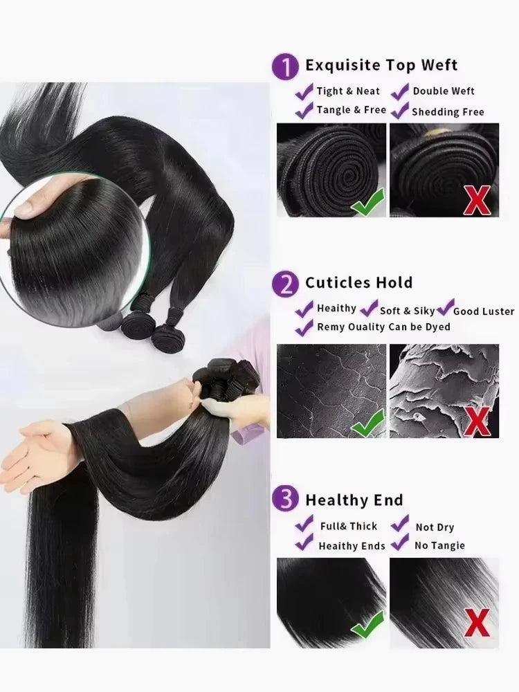 100% Real Human Hair Bone Straight Bundles 30 40 Inches Raw Hair 1 3 4 Bundles Brazilian Hair Weave Extensions For Black Women