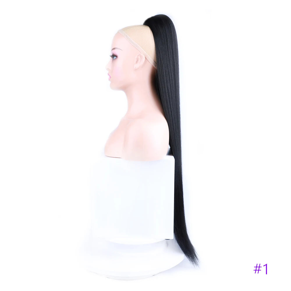 30 Inch Long Bone Straight Ponytails Futura Synthetic Drawstring Ponytails Clip-in Hair Extensions Straight Ponytails for Women