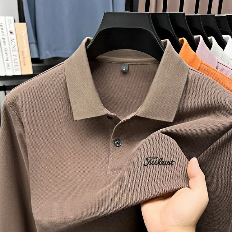 Golf brand Polo shirt long sleeved fashionable printed men's top spring new 100% cotton skin friendly comfortable casual T-shirt