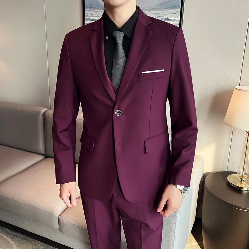 High quality fashion business casual (suit + vest + trousers) British style European and American wedding dress three-piece set
