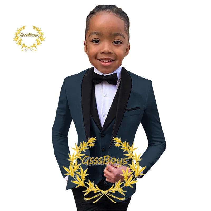 Boys Suit Wedding Tuxedo 3 Piece Shawl Collar Jacket Pants Vest Child Formal Blazer Set Slim Fit Outfit costume garcon mariage