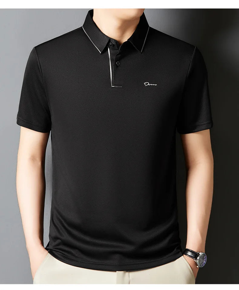 Men's Polo Shirt Seamless Premium Luxury Cool Fabric Business Casual Golf Slim Fit Blouse Collar Tshirt Anti Wrinkle Men Tee