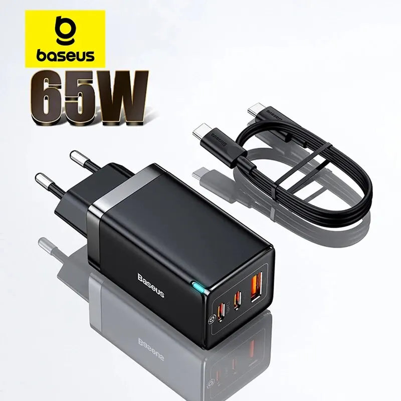Baseus 65W GaN Charger Quick Charge Type C Phone Charger USB Charger Portable Fast Charger For Laptop iPhone 17 16 15 14 13