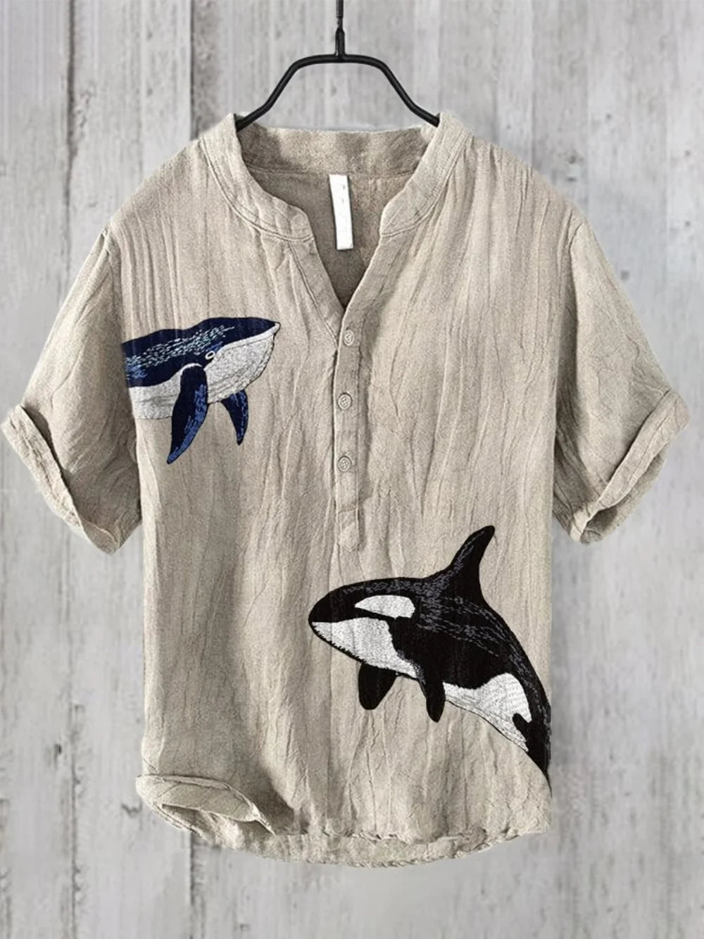 Men's Linen Shirt 2025 Fashionable 3-Button Polo Summer Casual Breathable Printed Pullover Top