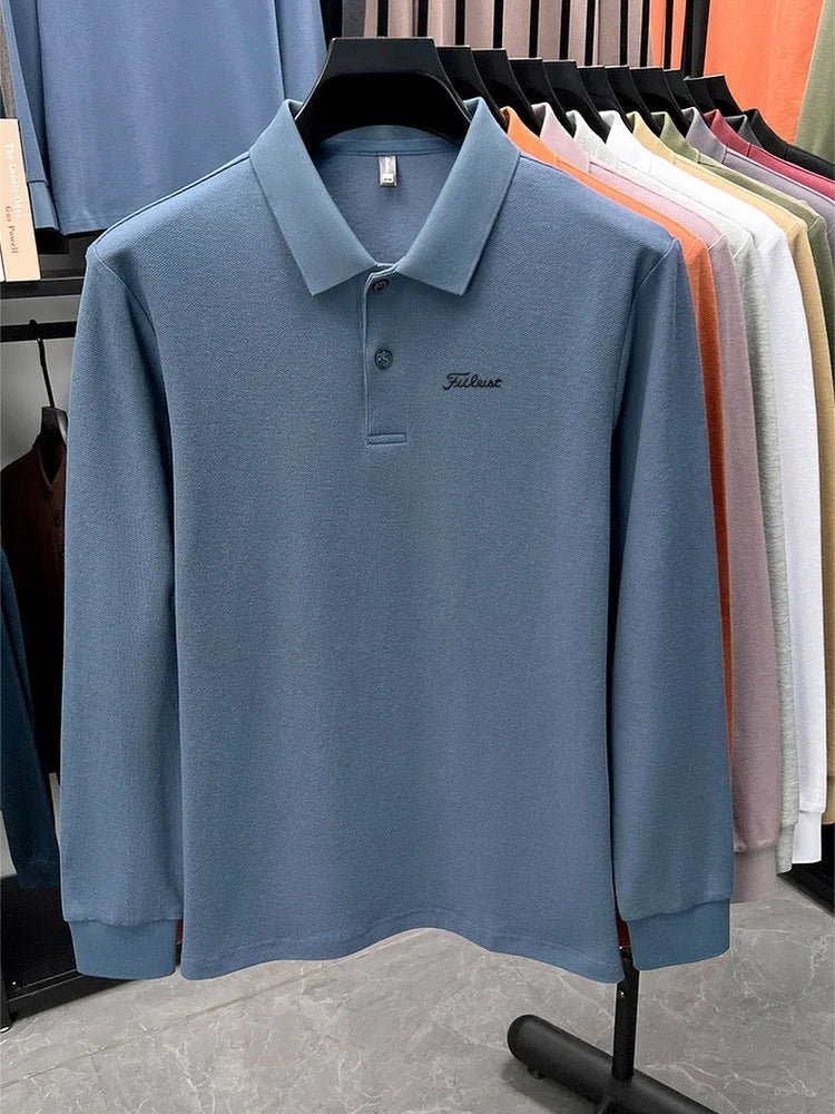 Golf brand Polo shirt long sleeved fashionable printed men's top spring new 100% cotton skin friendly comfortable casual T-shirt