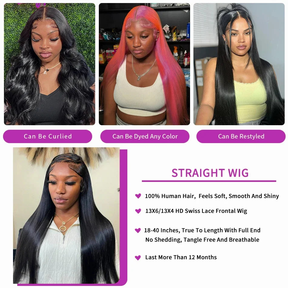 30 32 Inch Bone Straight 13x6 HD Transparent Lace Frontal Human Hair Wigs 200 Density Brazilian 13x4 Lace Frontal Wig For Women
