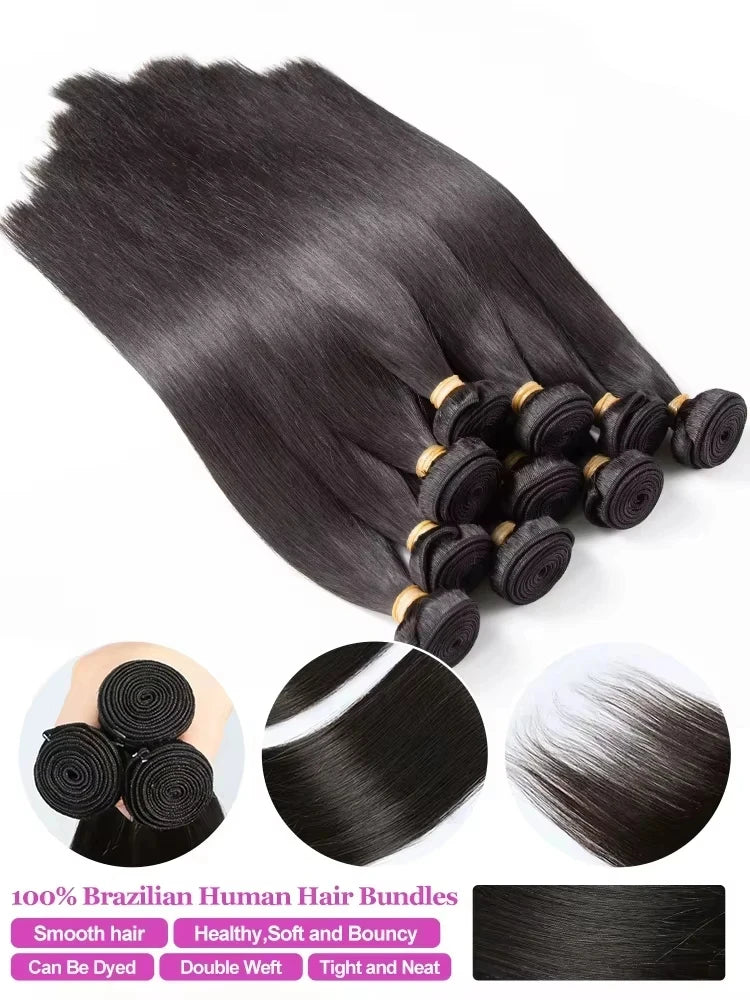 100% Real Human Hair Bone Straight Bundles 30 40 Inches Raw Hair 1 3 4 Bundles Brazilian Hair Weave Extensions For Black Women