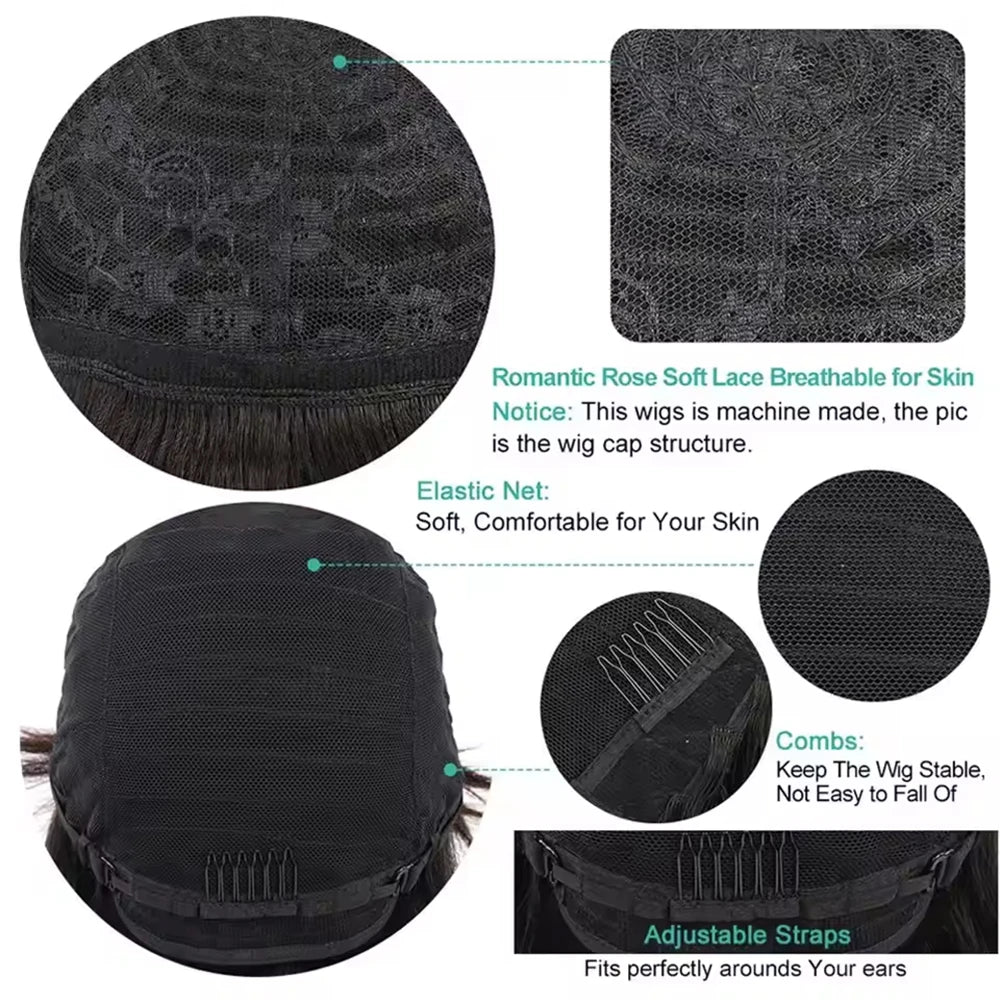 Human Hair Short Pixie Cut Wig Layered Pixie Cut Wig Pixie Cut With Long Side Bangs Full Machine Made Cap For Black Women