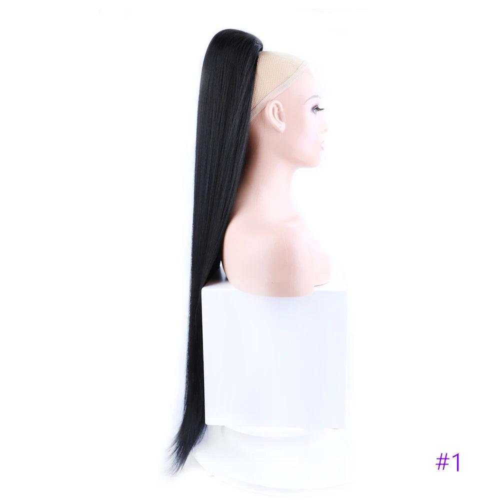 30 Inch Long Bone Straight Ponytails Futura Synthetic Drawstring Ponytails Clip-in Hair Extensions Straight Ponytails for Women