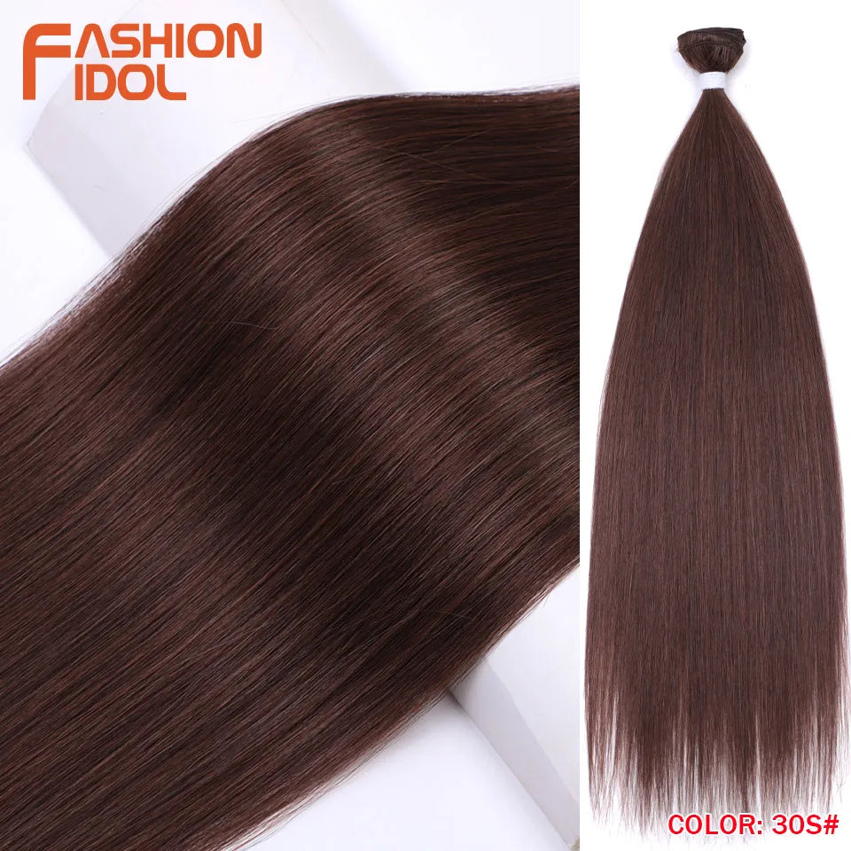 FASHION IDOL Bone Straight Hair Extensions Ombre Blonde Hair Bundles Super Long Hair Synthetic 24 Inch Straight Hair Full to End