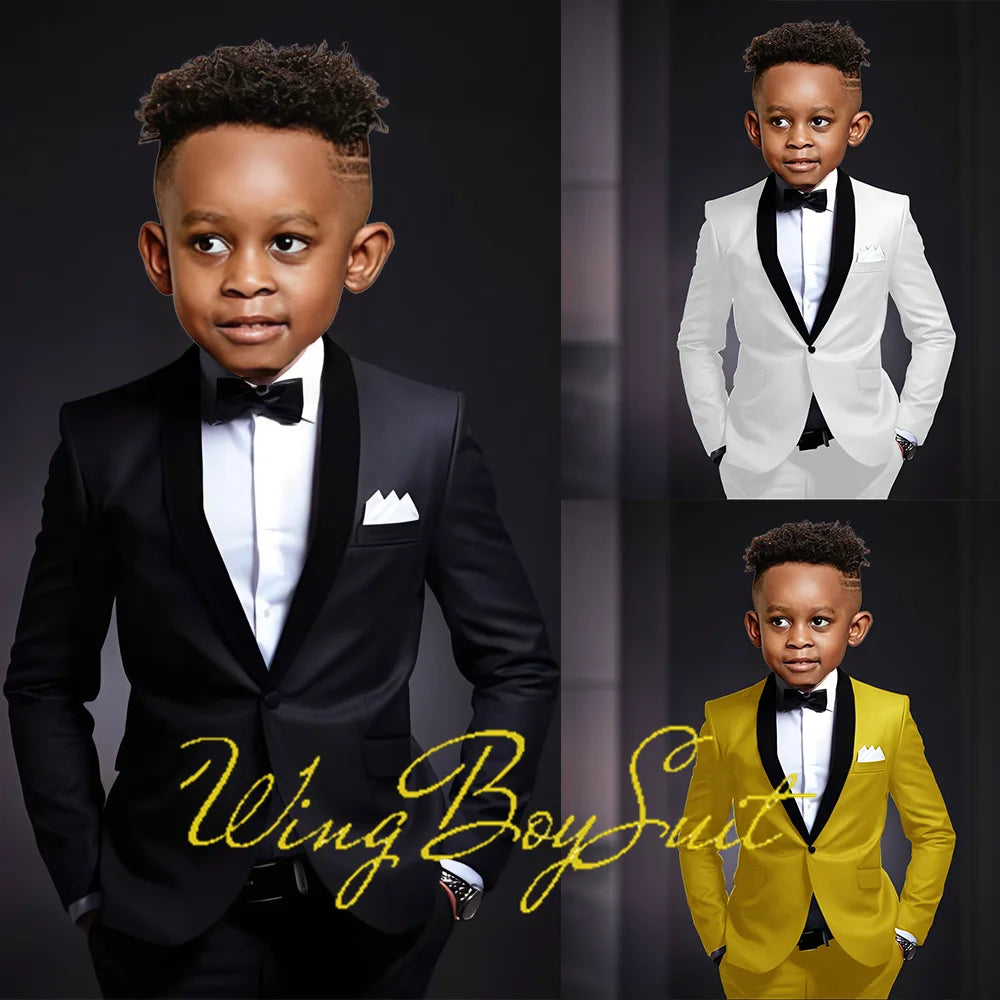 Boys Suits 2 Piece Classic Fleece Collar Wedding Tuxedo Formal Slim Fit Kids Jackets Pants 2-16 Years Tailored Clothes