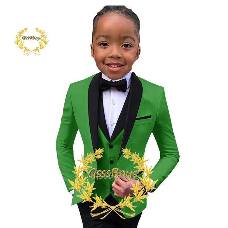 Boys Suit Wedding Tuxedo 3 Piece Shawl Collar Jacket Pants Vest Child Formal Blazer Set Slim Fit Outfit costume garcon mariage