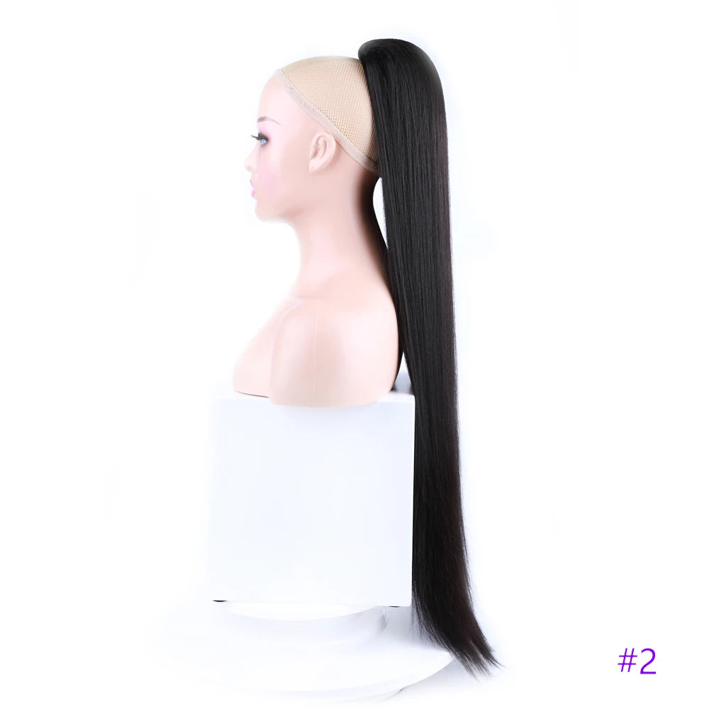 30 Inch Long Bone Straight Ponytails Futura Synthetic Drawstring Ponytails Clip-in Hair Extensions Straight Ponytails for Women