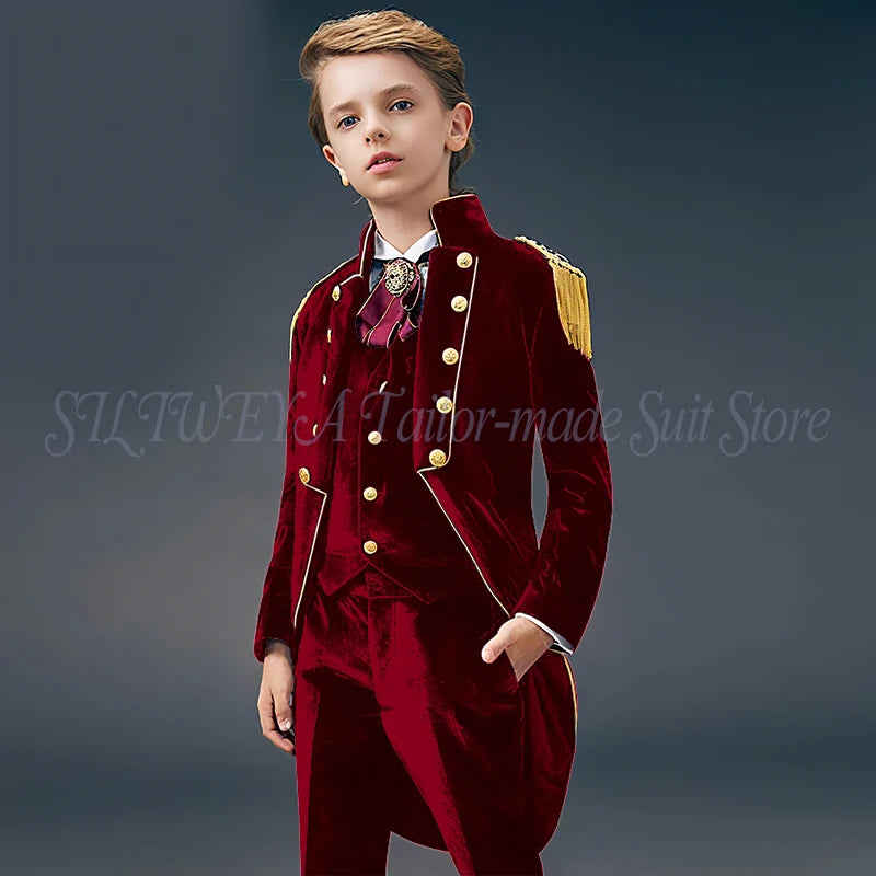 Blue Suede Slim Fit Boys' Suit Three Piece Set 2023 New Unique Tassels Design Children's Gentleman Handsome Clothing костю