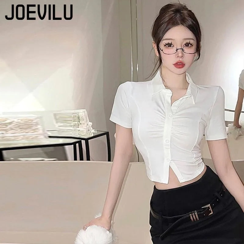 Women's Sexy Polo Shirt  Button Lapel Short Sleeve T-Shirt Summer Slim Waisted Neckline Tops Trendy Transparent Fashion Tops