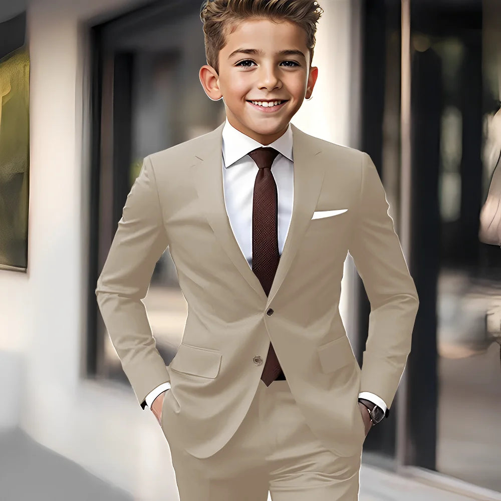 Brown Boys Suit 2 Piece Set Jacket Pants Wedding Kids Tuxedo Holiday Dress Boys Blazer Custom Clothes