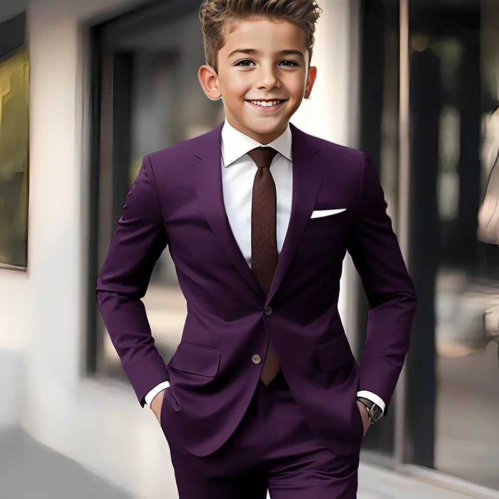 Brown Boys Suit 2 Piece Set Jacket Pants Wedding Kids Tuxedo Holiday Dress Boys Blazer Custom Clothes