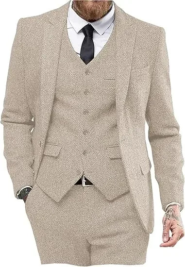 Blazer For Men Designs Brown Tweed Suit Men Vintage Winter Formal Wedding Suits For Men Men's Classic Suit 3 Pieces Men Suit