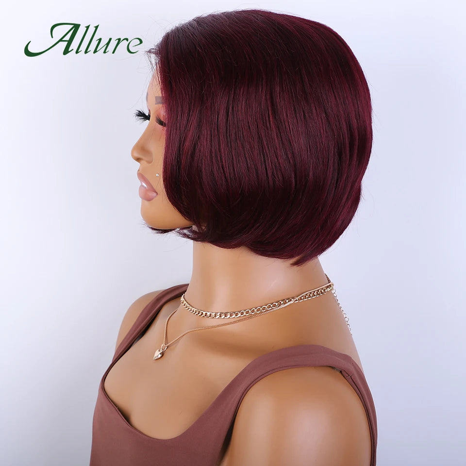 Brazilian Human Hair Lace Straight Bob Wigs 99j Colored Wear And Go Short Straight Bob Wigs For Black Women Straight Hair