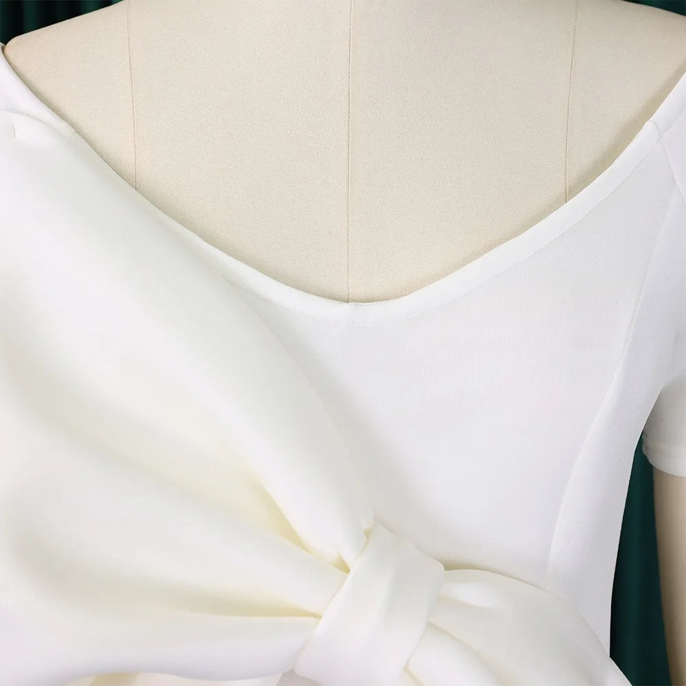 Elegant Party Dresses for Woman 2024 New V Neck Short Sleeve Big Bow Decorate Sheath Side Split Ankle Length Luxury Party Dress