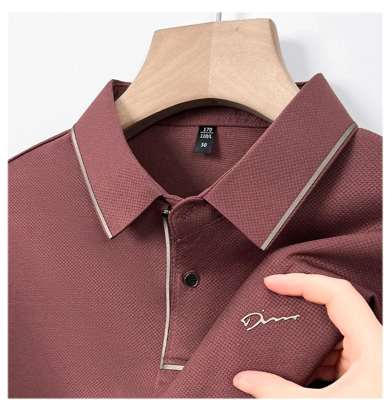 Men's Polo Shirt Seamless Premium Luxury Cool Fabric Business Casual Golf Slim Fit Blouse Collar Tshirt Anti Wrinkle Men Tee
