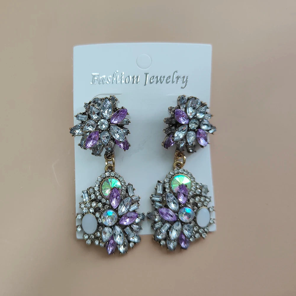Elegant Jewellery Gifts for Her Women's Vintage Statement Earrings and Large Crystal Rhinestone Choker Necklace Jewelry Set