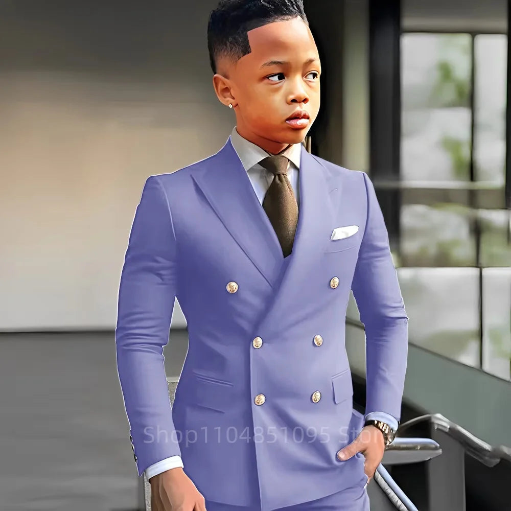 Elegant Boys Suits Double Breasted Blazer Suit Peak Lapel Jacket Pants Wedding Party Formal Occasion Kid's Suits 2 Piece Set