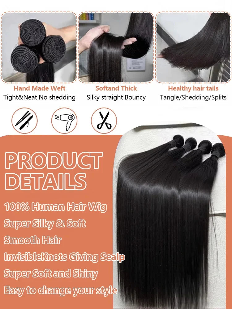 100% Real Human Hair Bone Straight Bundles 30 40 Inches Raw Hair 1 3 4 Bundles Brazilian Hair Weave Extensions For Black Women