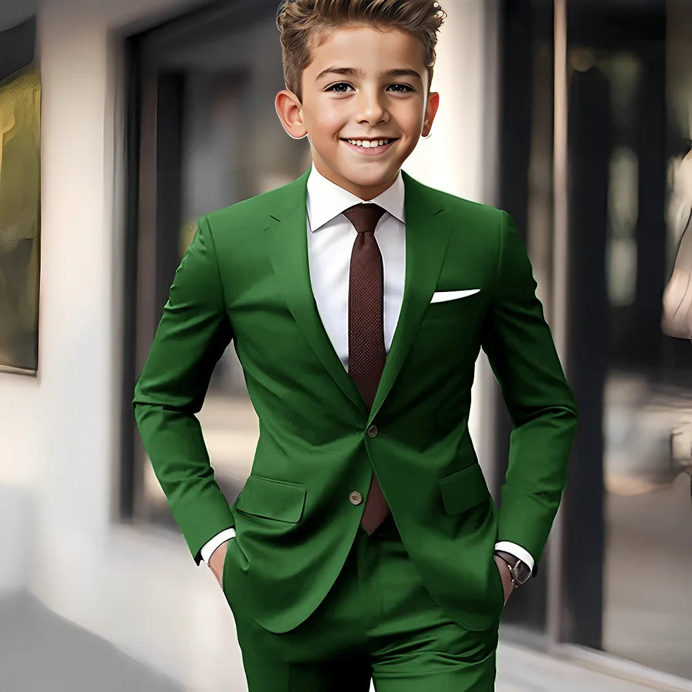 Brown Boys Suit 2 Piece Set Jacket Pants Wedding Kids Tuxedo Holiday Dress Boys Blazer Custom Clothes