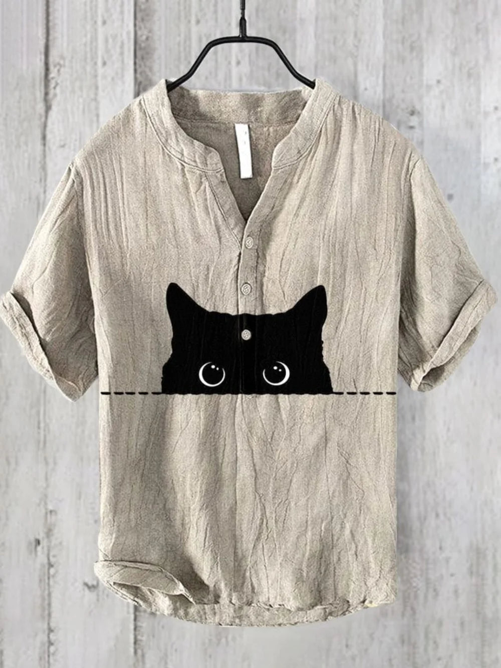 Men's Linen Shirt 2025 Fashionable 3-Button Polo Summer Casual Breathable Printed Pullover Top
