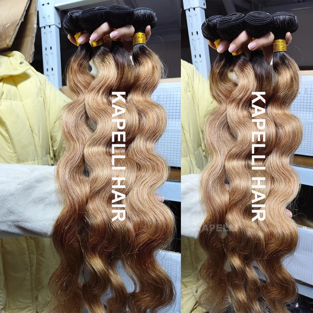 Honey Blonde Human Hair Bundles Body Wave Bundles Human Hair 1 3 4 Brazilian Human Hair Extensions 100% Remy Bundles Deal