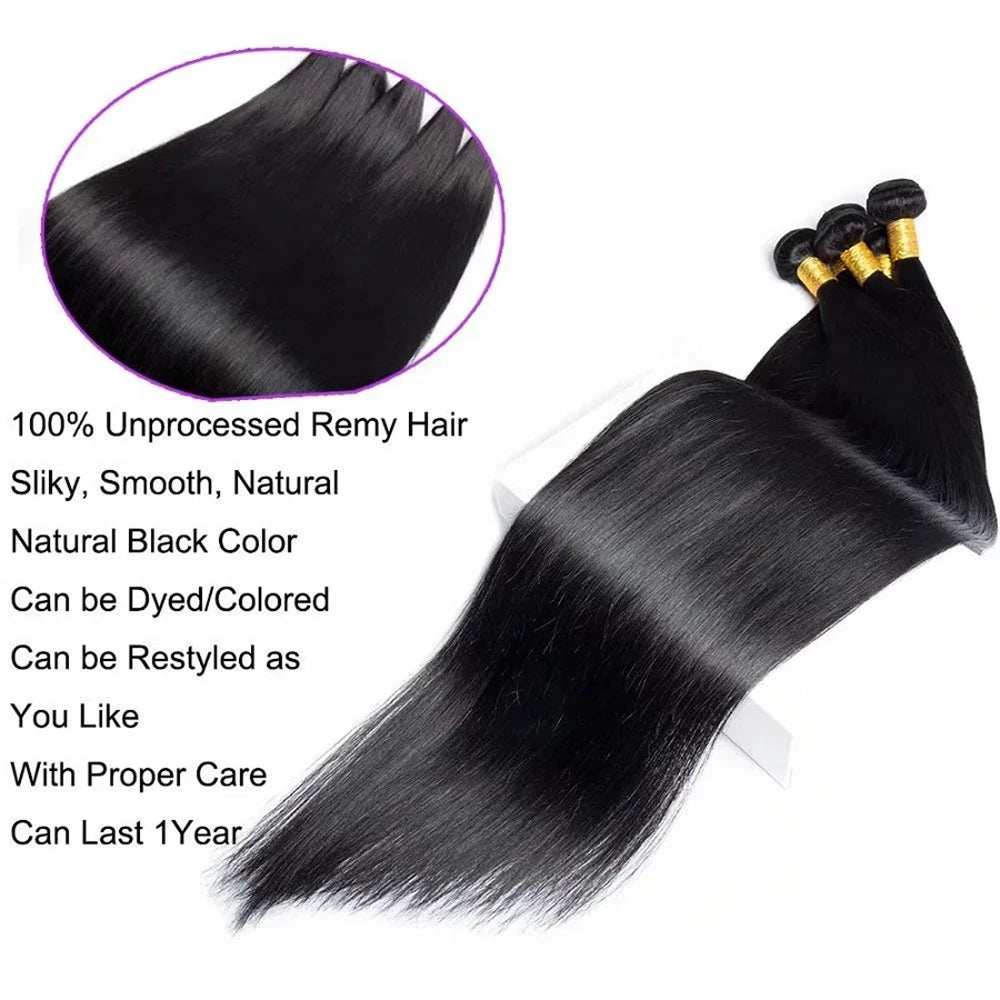 Brazilian Bundles Raw Human Hair Bone Straight Hair Extensions Bulk For Braiding 14-32 Inch Bundles Double Weft Hair Weave