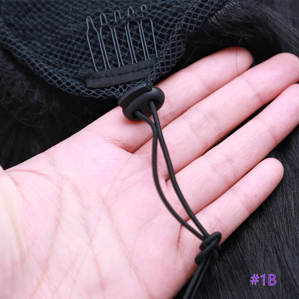 30 Inch Long Bone Straight Ponytails Futura Synthetic Drawstring Ponytails Clip-in Hair Extensions Straight Ponytails for Women