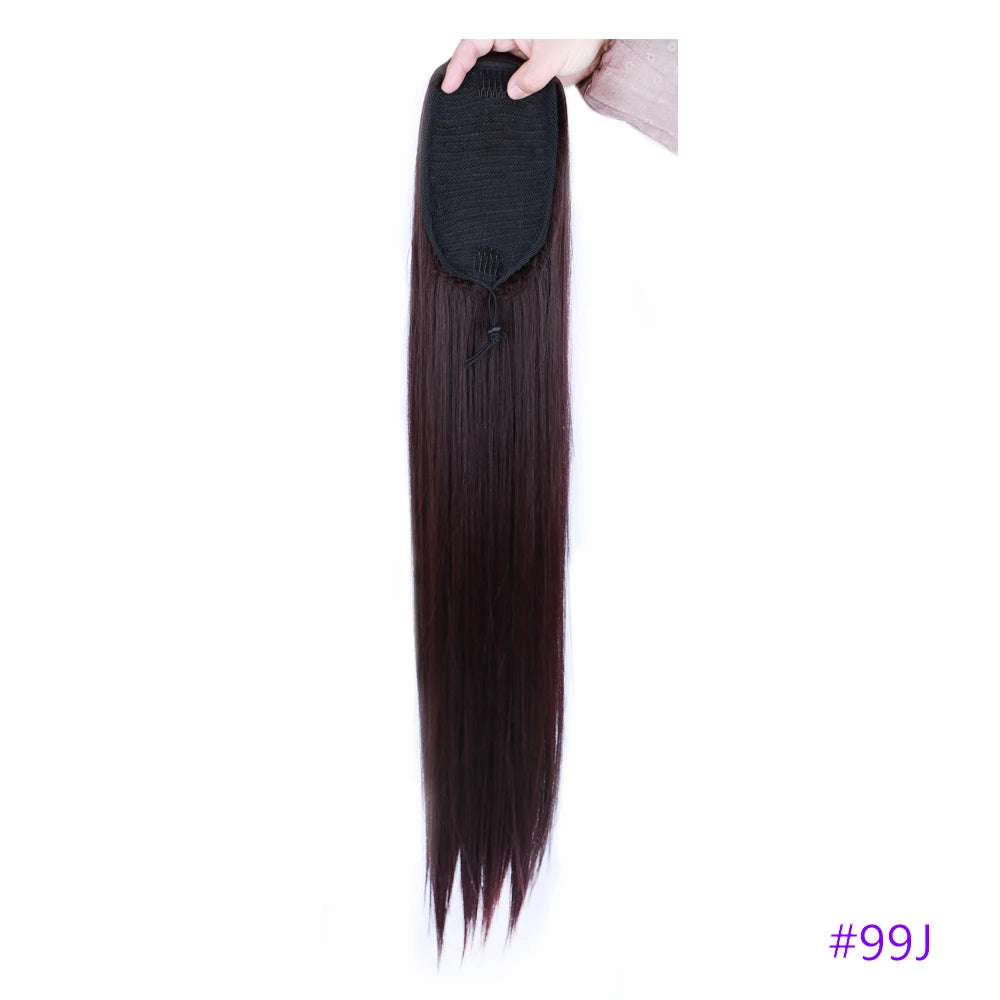 30 Inch Long Bone Straight Ponytails Futura Synthetic Drawstring Ponytails Clip-in Hair Extensions Straight Ponytails for Women