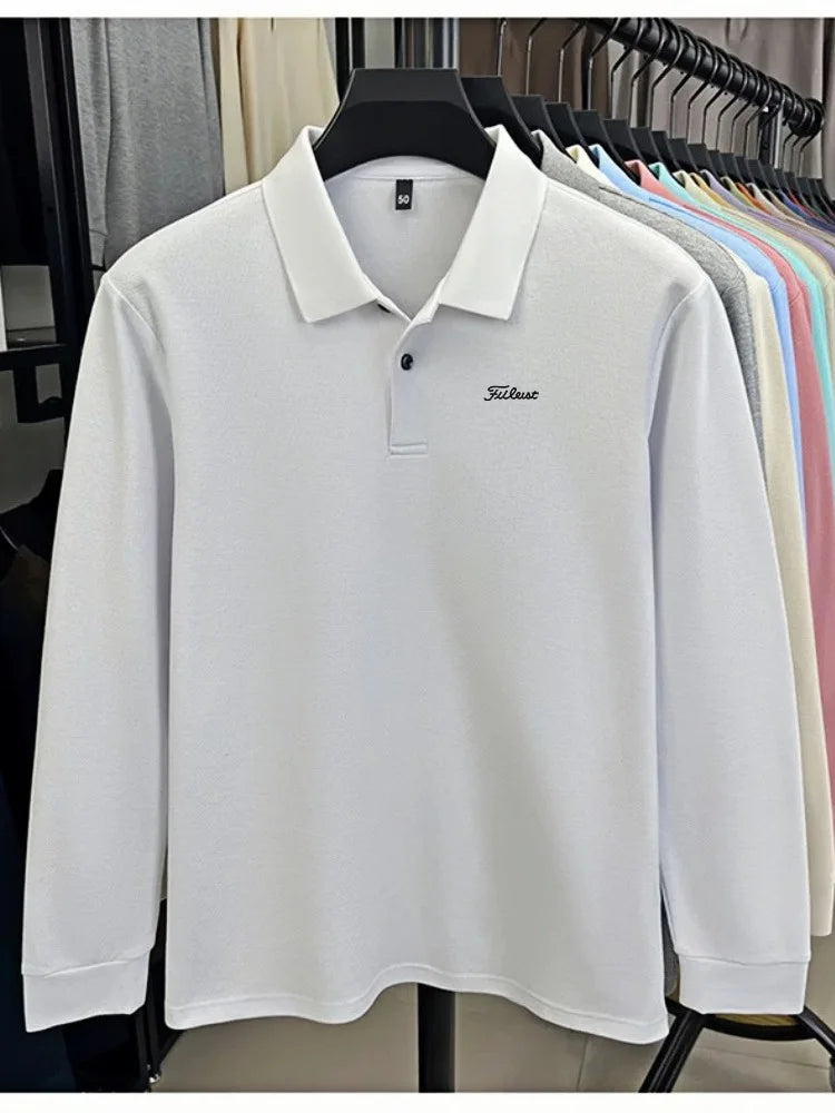 Golf brand Polo shirt long sleeved fashionable printed men's top spring new 100% cotton skin friendly comfortable casual T-shirt