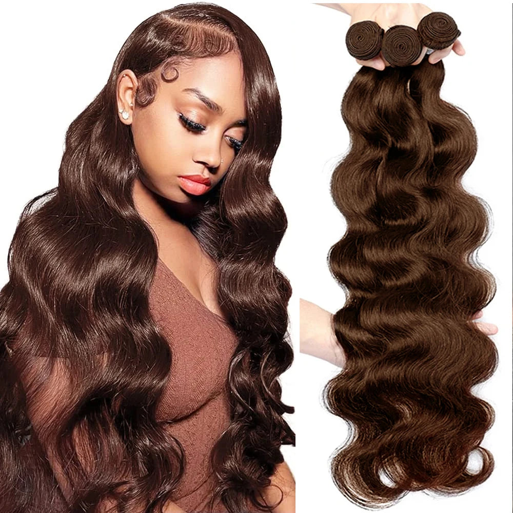 #4 Dark Brown Body Wave Bundles 1/3PCS Human Hair Bundles 18-30 Inches Remy Hair Extensions For Women Brazilian Double Weft Draw