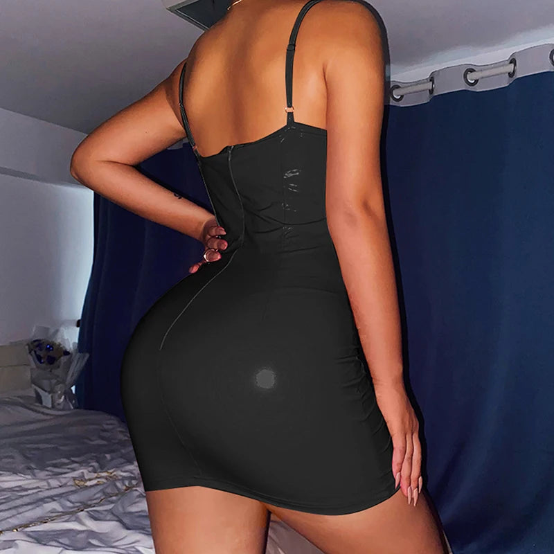 Summer Sexy Dresses HOT Summer Women Sexy Patent Leather Zipper Up Skinny Solid Short Mini Dress Size S M L