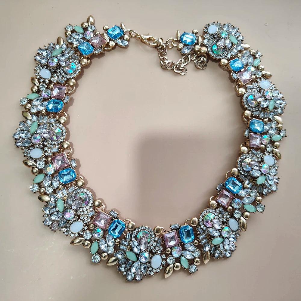 Elegant Jewellery Gifts for Her Women's Vintage Statement Earrings and Large Crystal Rhinestone Choker Necklace Jewelry Set