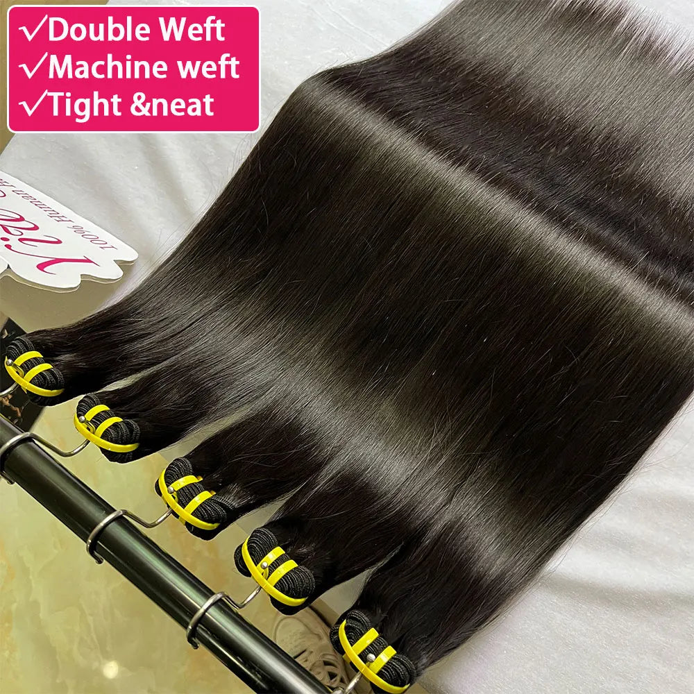 Bone Straight 100% Human Hair Double Weft Bundles #1B Natural Black 100% Raw Virgin Human Hair Extension Tissage 10-36 inch