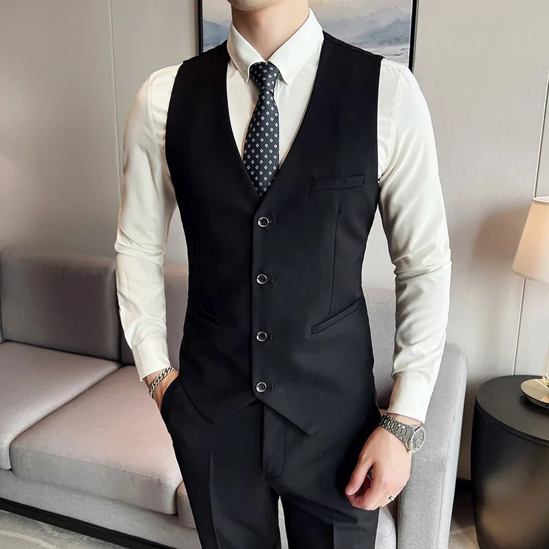 High quality fashion business casual (suit + vest + trousers) British style European and American wedding dress three-piece set