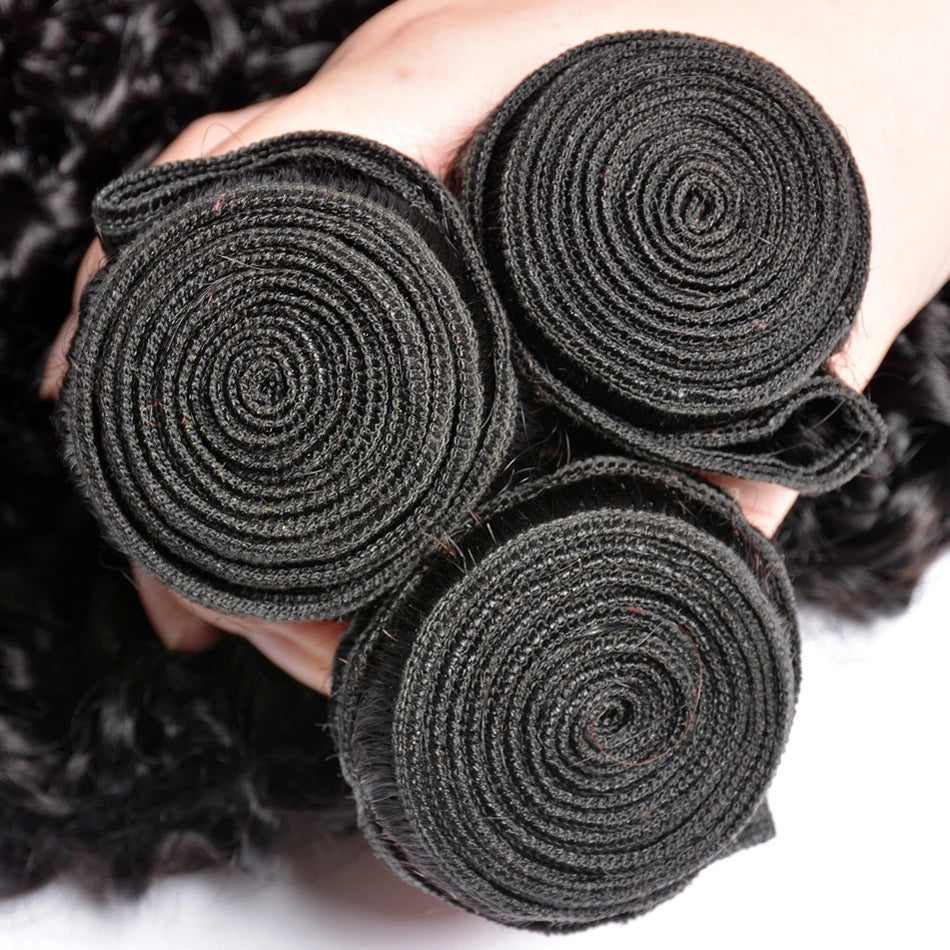 15A Brazilian Virgin Human Hair Kinky Curly Bundles With Frontal Ocean Water Wave Bundles With Frontal Bundles With Lace Closure