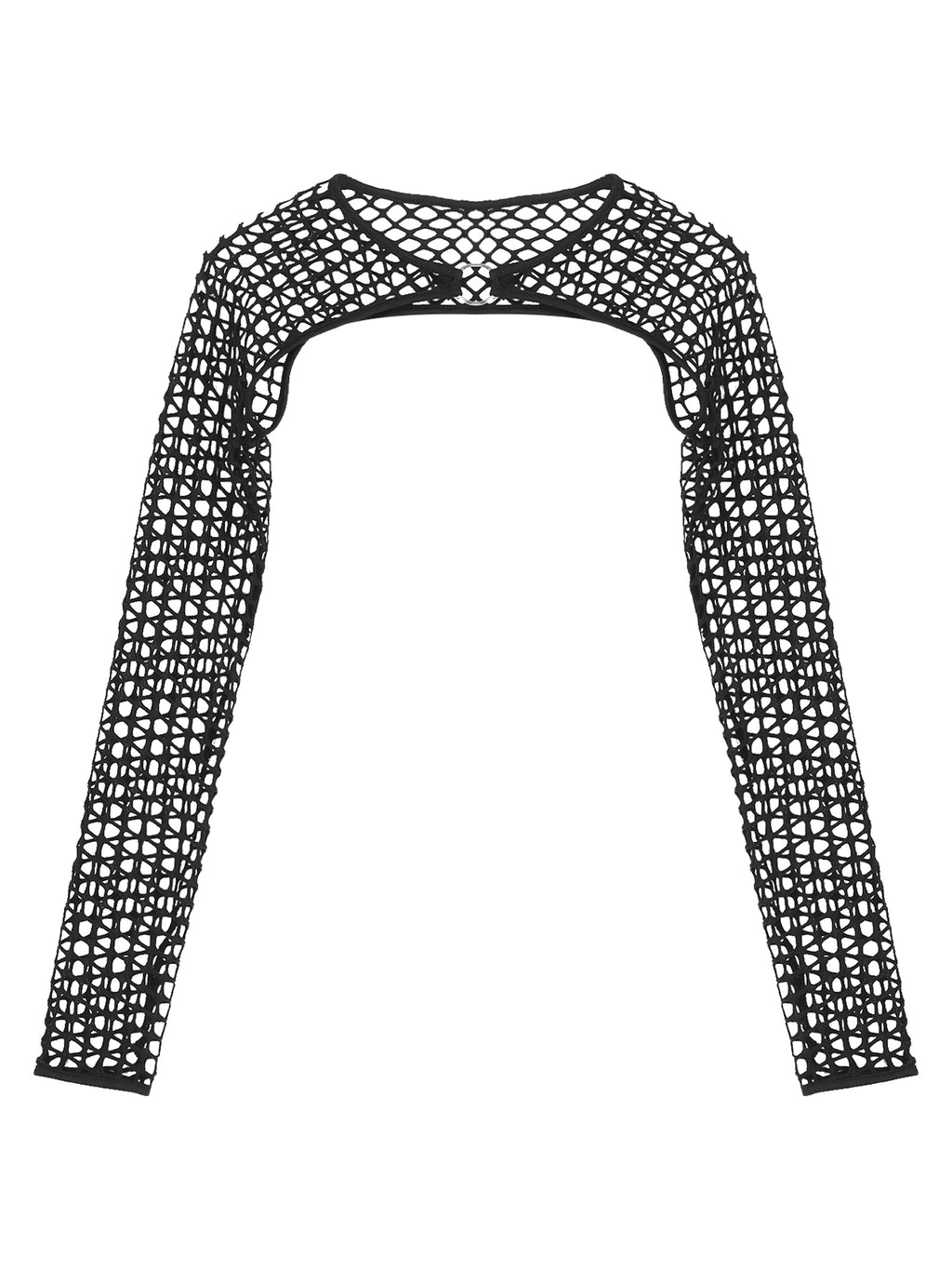 Summer Women T-Shirt Sexy Hip Hop Gothic Female Super-short O Ring Hollow Out Fishnet Long Sleeve Crop Tops Rave Party Clubwear