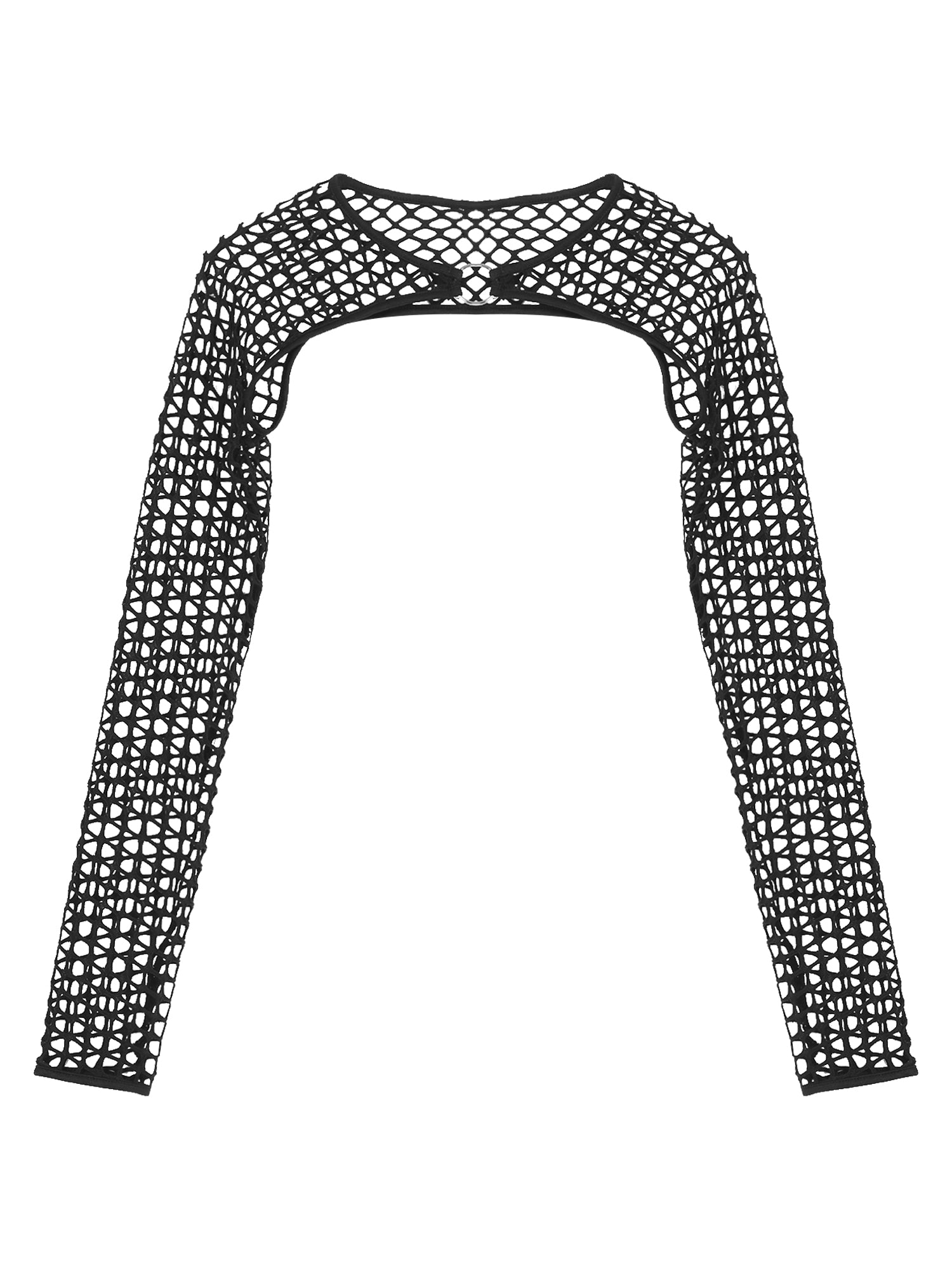 Summer Women T-Shirt Sexy Hip Hop Gothic Female Super-short O Ring Hollow Out Fishnet Long Sleeve Crop Tops Rave Party Clubwear