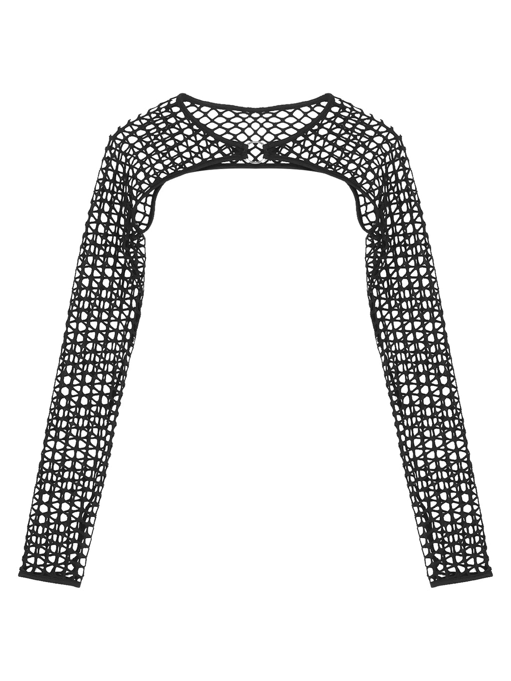 Summer Women T-Shirt Sexy Hip Hop Gothic Female Super-short O Ring Hollow Out Fishnet Long Sleeve Crop Tops Rave Party Clubwear